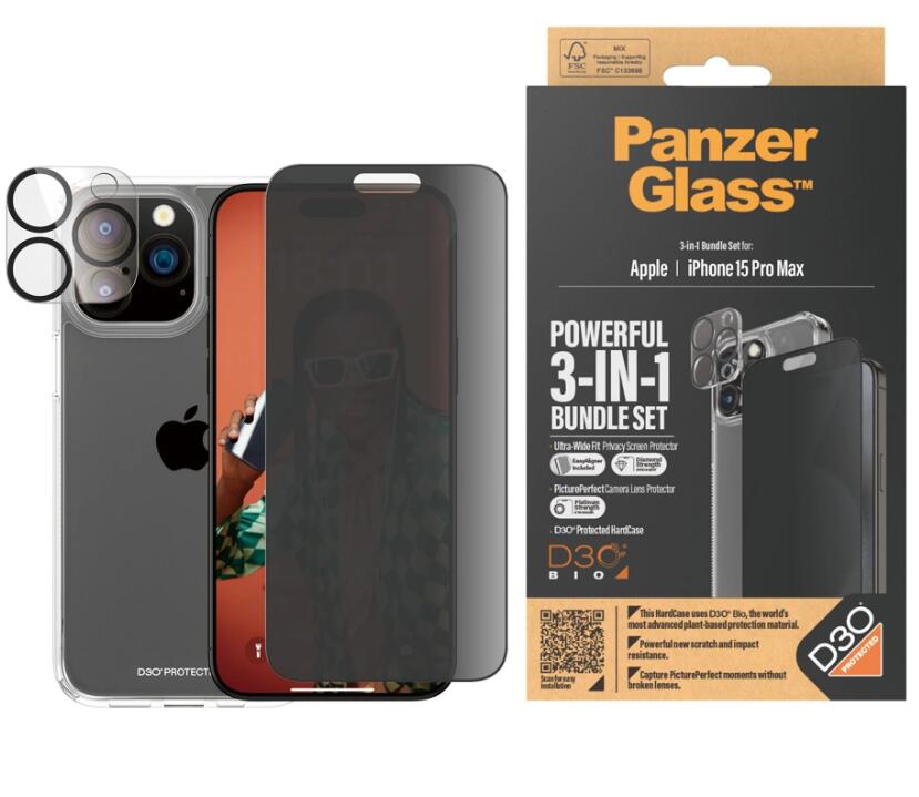 PanzerGlass™ Privacy 3-in-1 Set - iPhone 15 Pro Max PanzerGlass™ Privacy 3-in-1 Set - iPhone 15 Pro Max